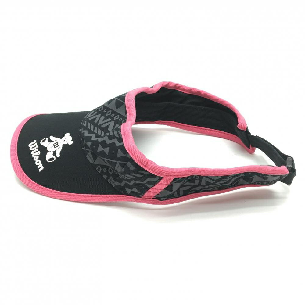 【美品】ウィルソン サンバイザー 黒×ピンクつばロゴ F ゴルフウェア Wilson