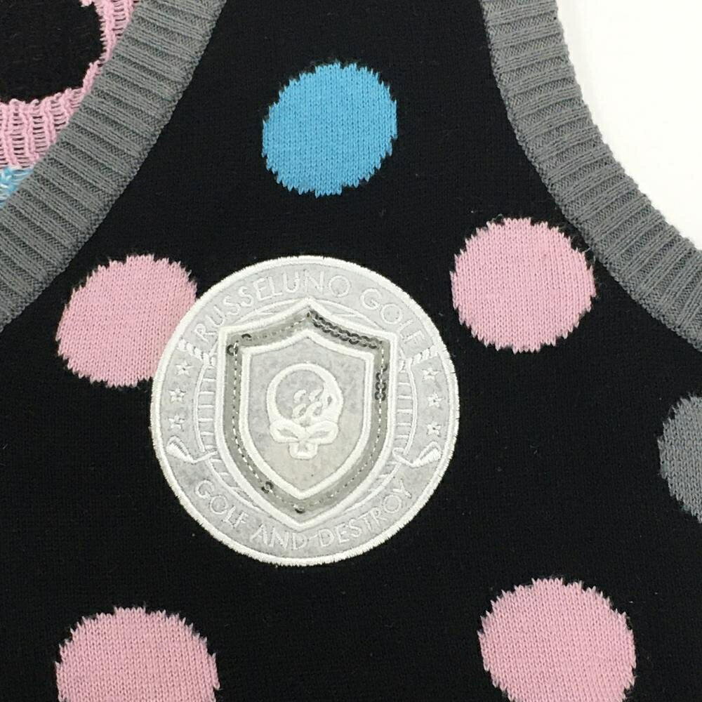 【美品】ラッセルノ ニットベスト 黒×グレー×ピンク ドット レディース L ゴルフウ...