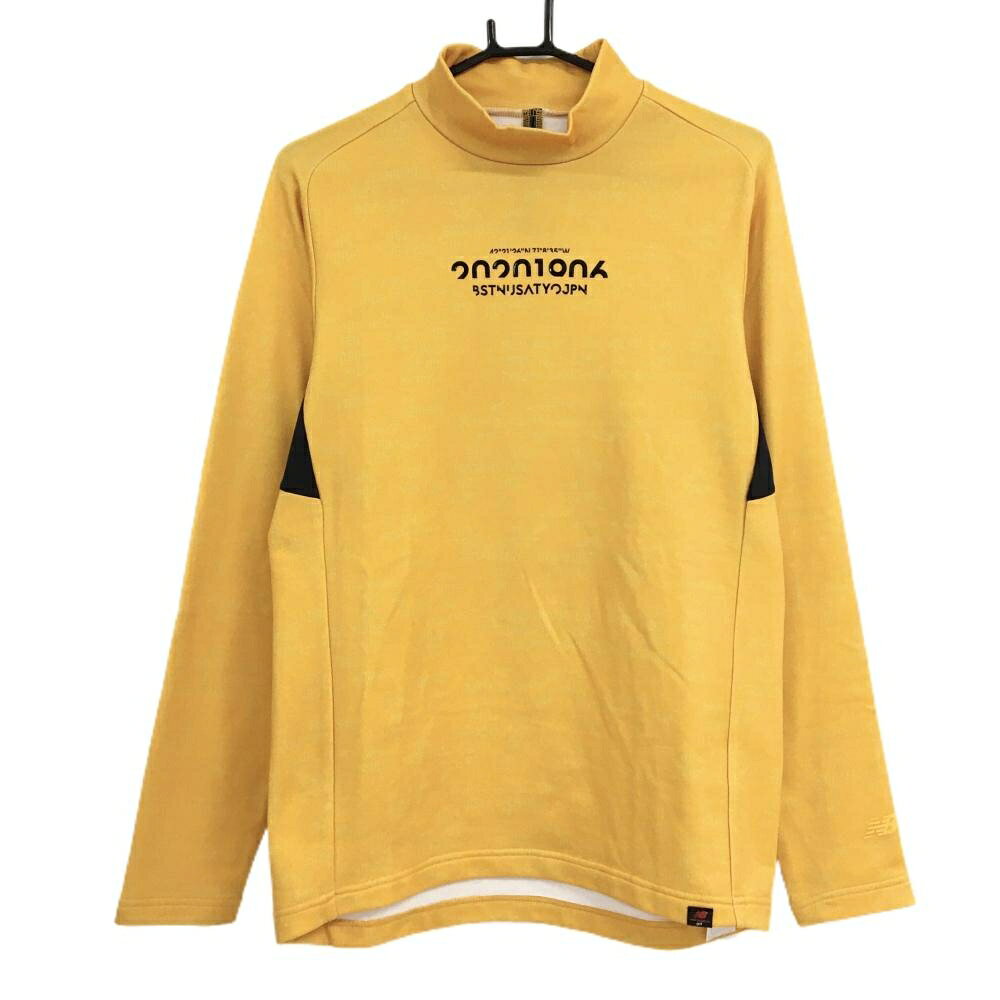 【超美品】ニューバランスゴルフ 長袖ハイネックシャツ イエロー×黒 総柄 裏起毛 メンズ L ゴルフウェア 長袖ハイネックシャツ