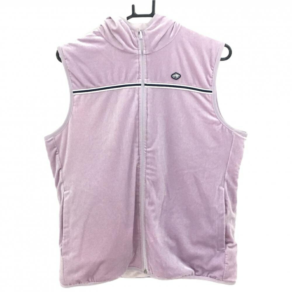 【美品】フィドラ 中綿リバーシブルベスト ライトピンク 片面ベロア調 フード付 レディース L ゴルフウェア FIDRA