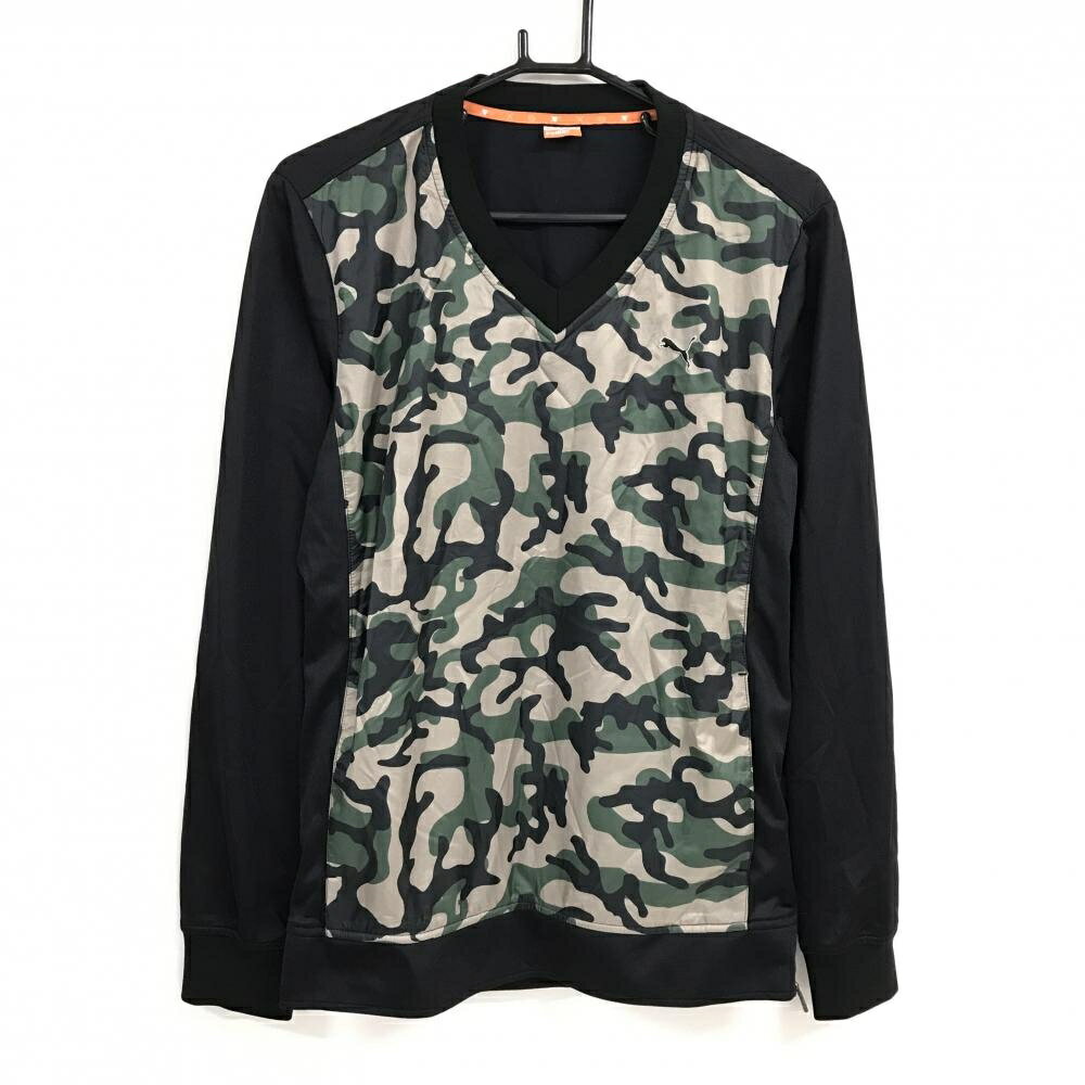 【当店ポイント5倍！2月1日限り】【美品】プーマ スニード 黒×ベージュ×グリーン Vネック 前カモフラ 迷彩 メンズ L ゴルフウェア PUMA