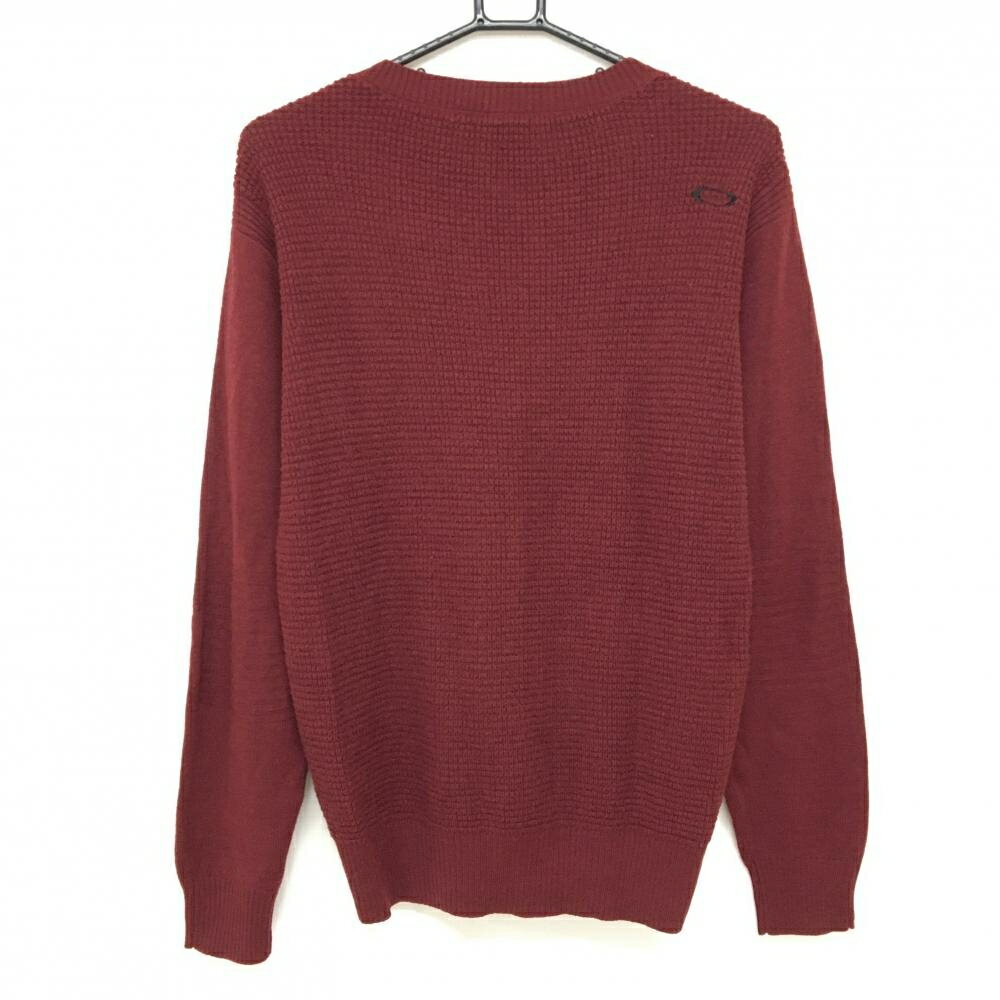 【美品】オークリー セーター ボルドー ウール混 背面凹凸編み メンズ M ゴルフウェア Oakley