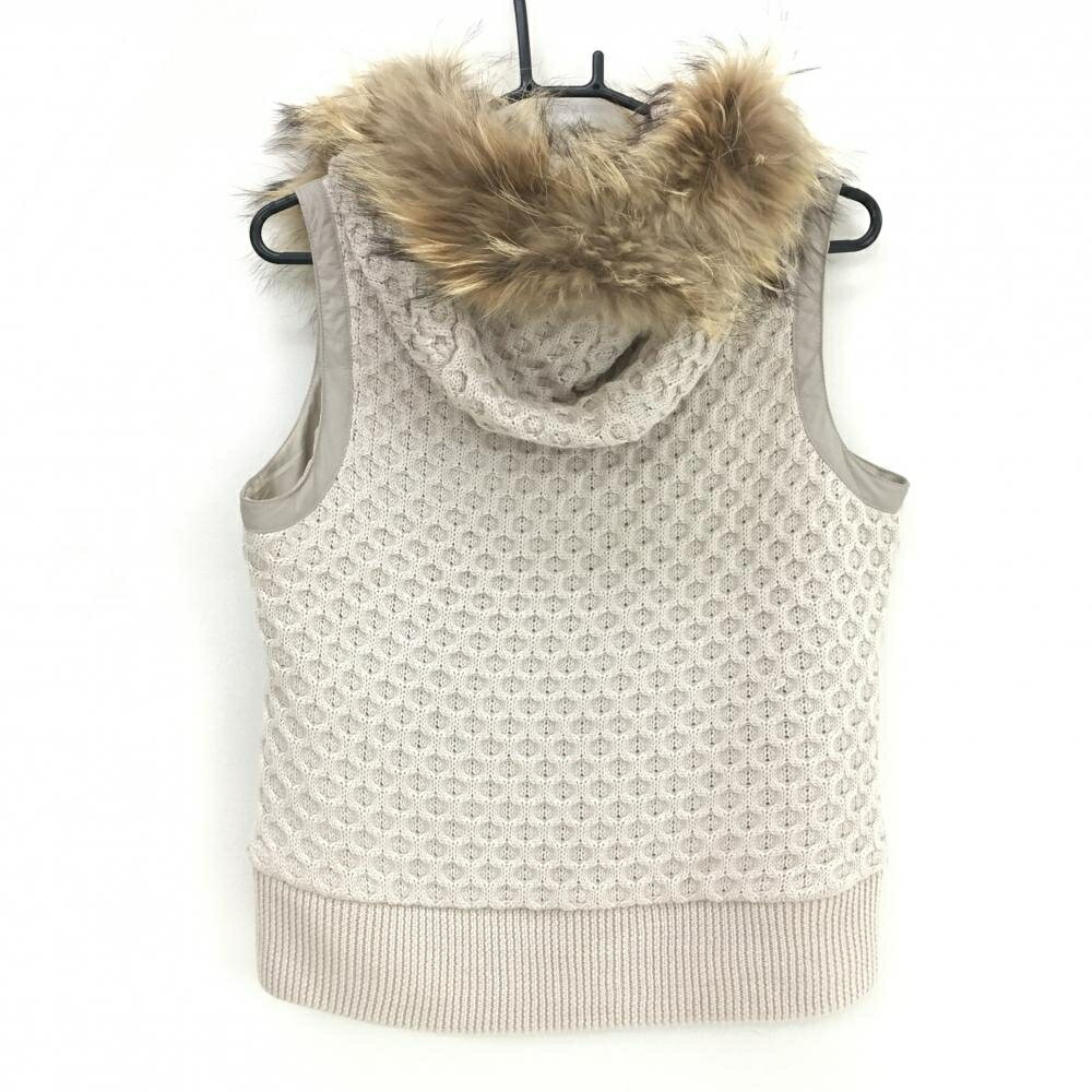 【美品】ヒールクリーク 中綿切替ベスト グレージュ×ベージュ 前面中綿 背面ニット レディース 40(M) ゴルフウェア Heal Creek