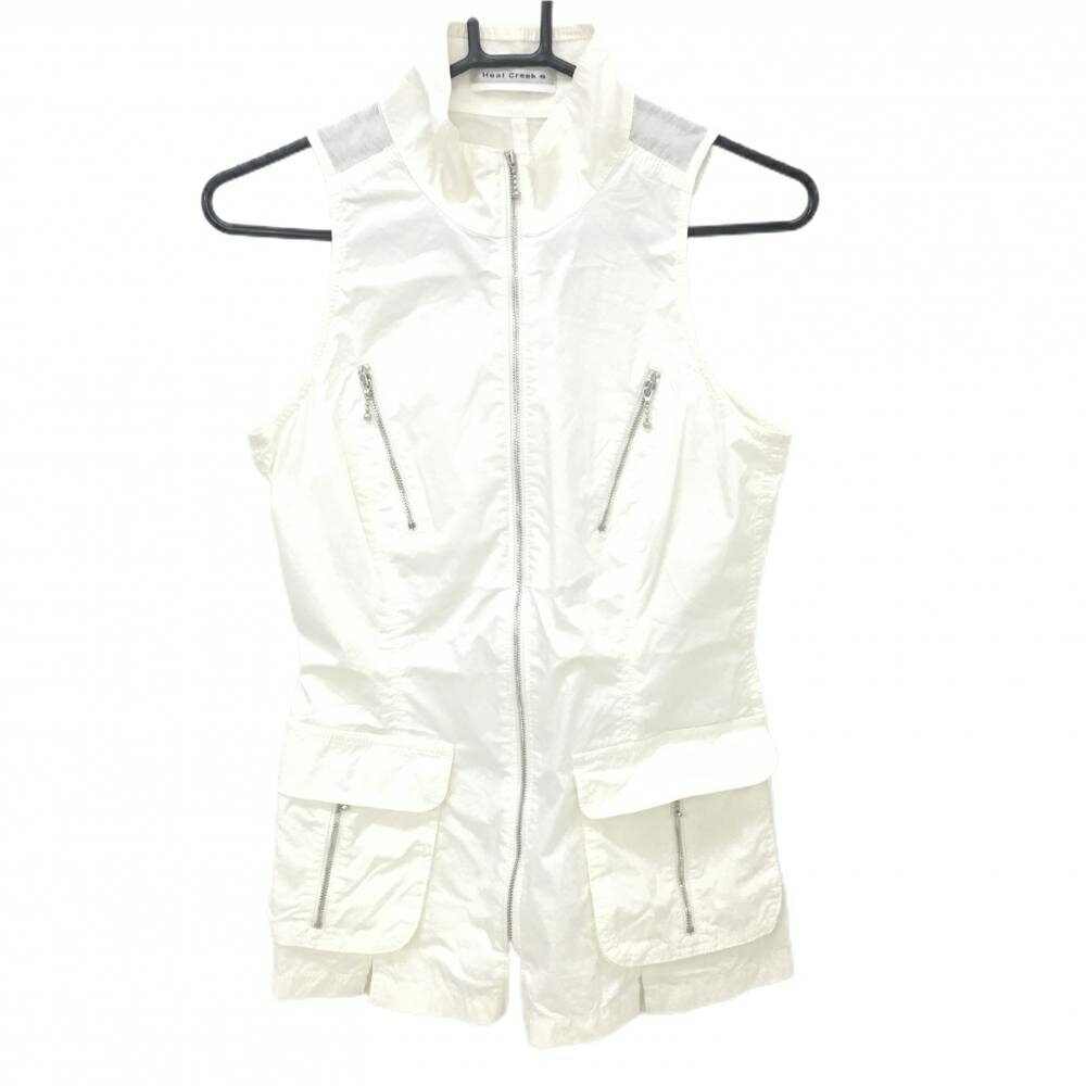 【美品】ヒールクリーク アウターベスト 白 背面メッシュ ナイロン混 レディース 40(M) ゴルフウェア Heal Creek