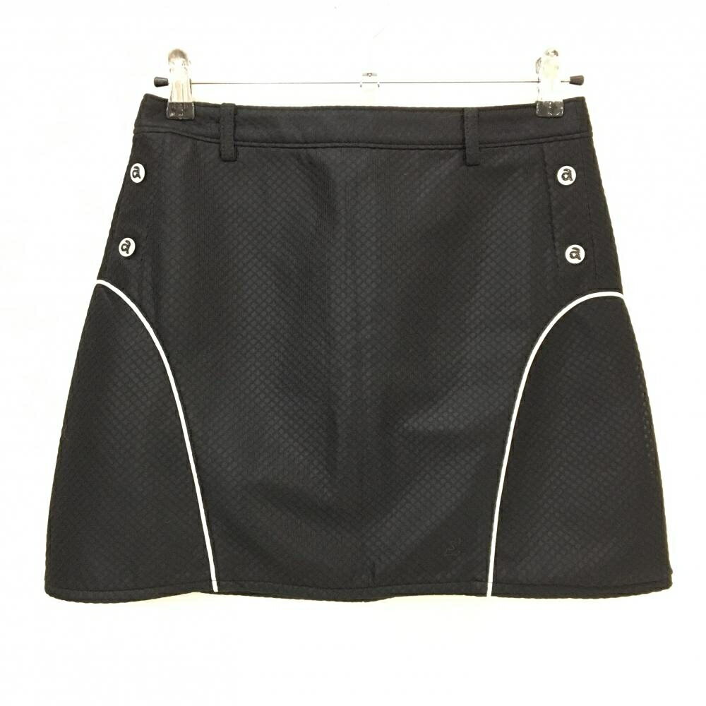【超美品】アルチビオ スカート 黒 ブロック柄地模様 パイピング レディース 40(L) ゴルフウェア archivio