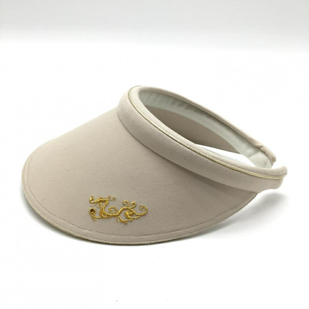 【美品】ダンスウィズドラゴン つば広サンバイザー ベージュ×ゴールド レディース フリーサイズ ゴルフウェア Dance With Dragon