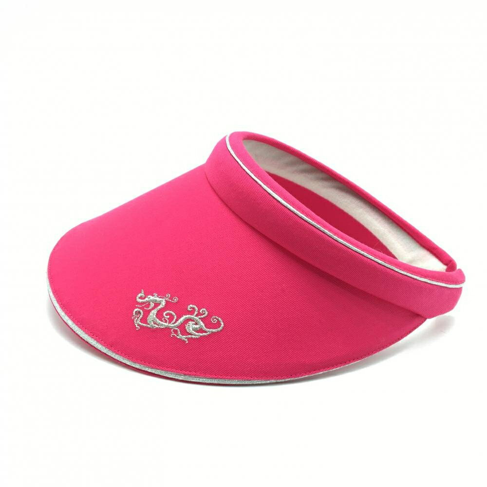 【美品】ダンスウィズドラゴン サンバイザー ピンク×シルバー ロゴ刺しゅう レディース フリーサイズ ゴルフウェア Dance With Dragon
