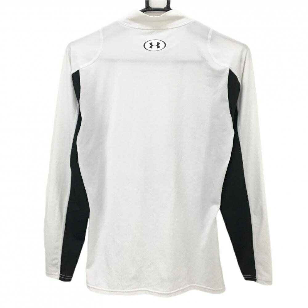 【美品】アンダーアーマー インナーシャツ 白×黒 ネックロゴ ストレッチ heatgear レディース XL ゴルフウェア UNDER ARMOUR