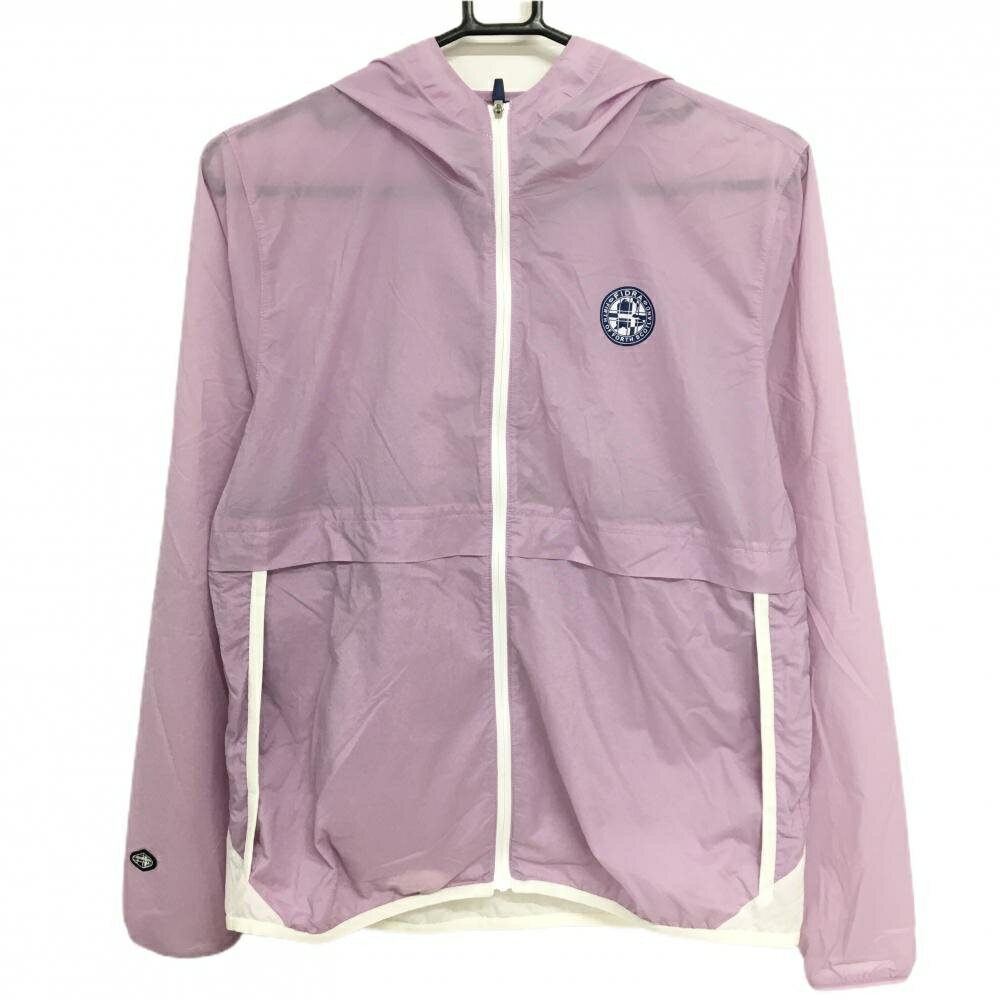 【美品】フィドラ ジップパーカー ライトパープル×白 透け感 袖ロゴワッペン レディース L/G ゴルフウェア FIDRA