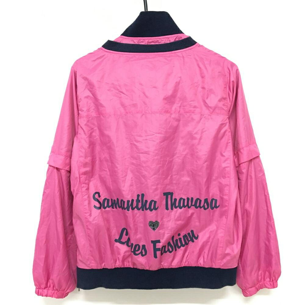 サマンサタバサNo.7 ツインスニード ピンク×ネイビー 袖着脱可 裏地付き ブルゾン レディース 40 ゴルフウェア Samantha Thavasa