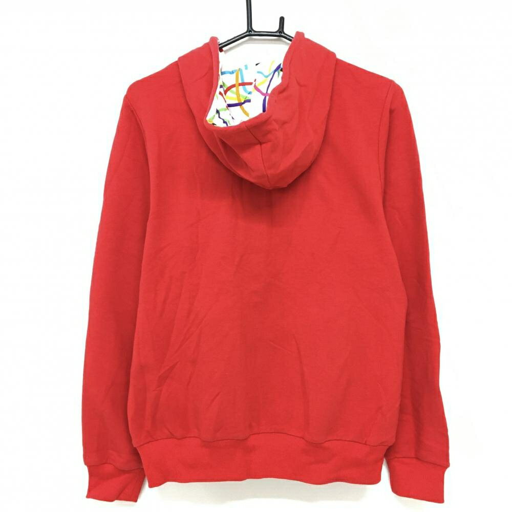 【美品】ラウドマウス ジップパーカー レッド×オレンジイエロー ビッグロゴ刺しゅう フード内側柄 レディース M ゴルフウェア LOUDMOUTH