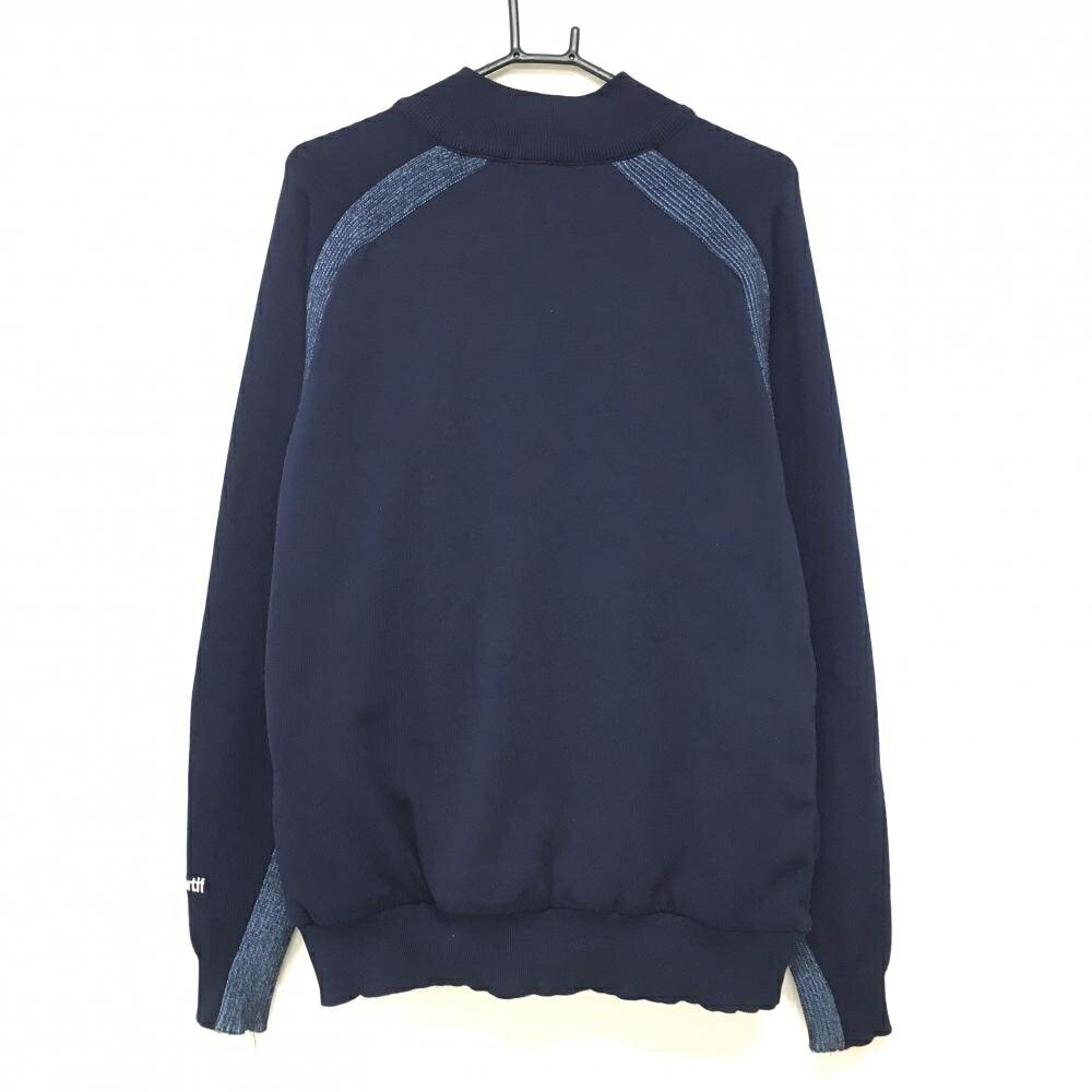 【美品】ルコックゴルフ 中綿ニットジャケット ネイビー×ライトブルー 背面内側中綿 メンズ L ゴルフウェア le coq sportif