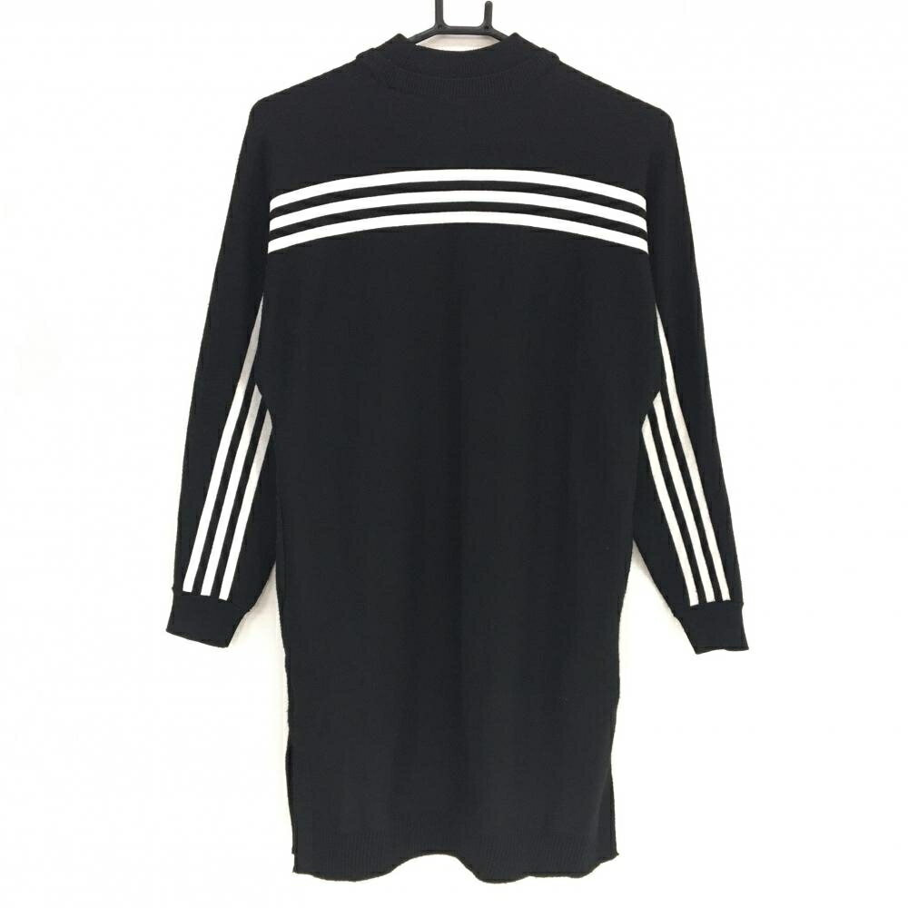 アディダス ニットワンピース 黒×白 3ライン ウール混 レディース S ゴルフウェア adidas