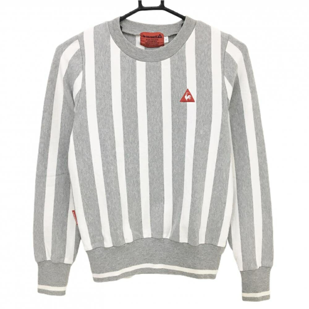 ルコックゴルフ トレーナー グレー×白 ストライプ ロゴレッド 微起毛 レディース M ゴルフウェア le coq sportif