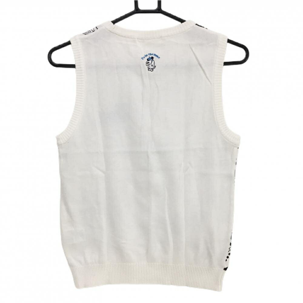 【美品】フィッチェゴルフ×Wacky Races ニットベスト 白×黒 前総柄 レディース M ゴルフウェア FICCE GOLF