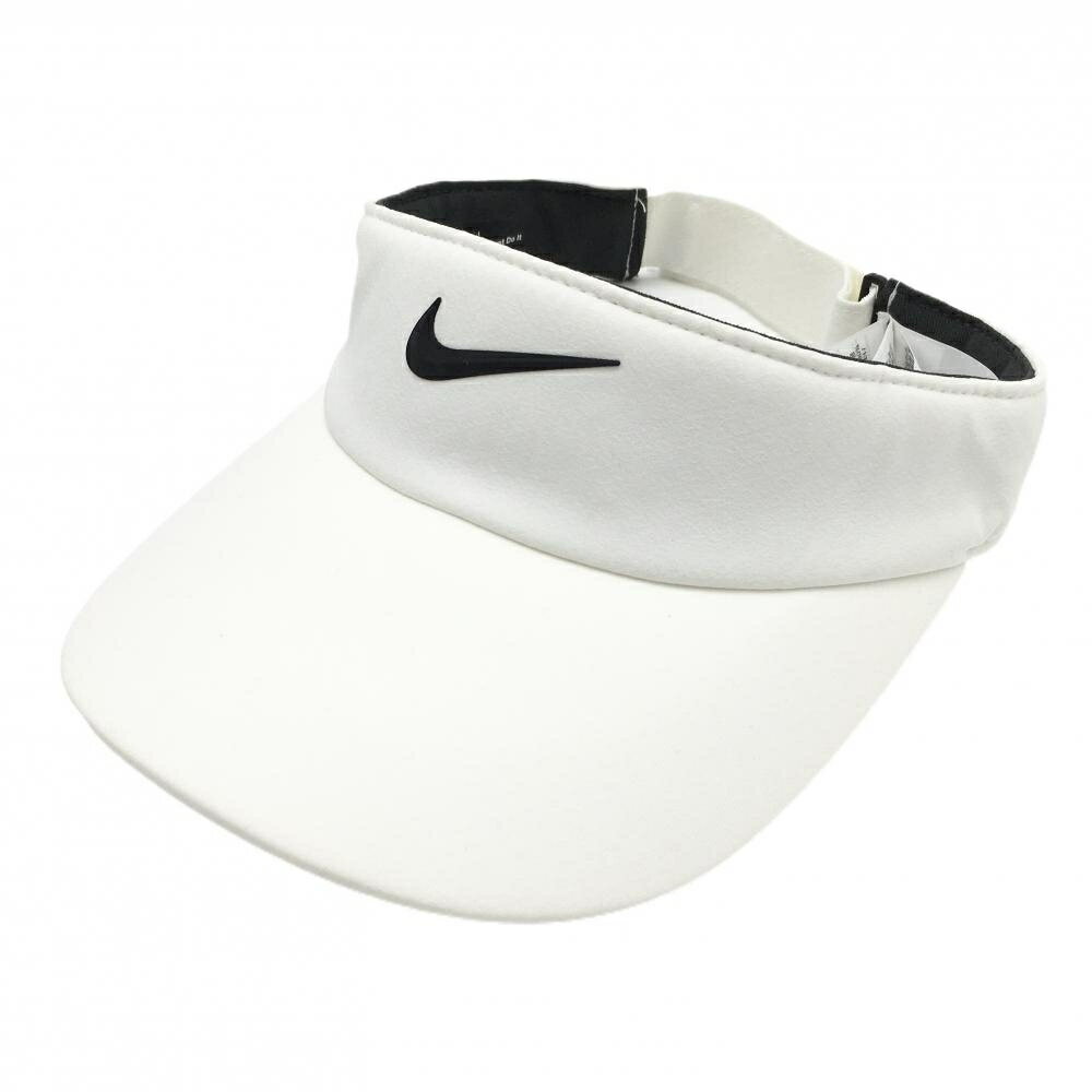【超美品】ナイキ つば広サンバイザー 白 DRI-FIT ロゴ黒 レディース ゴルフウェア NIKE