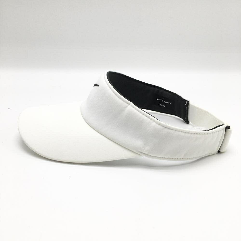 【超美品】ナイキ つば広サンバイザー 白 DRI-FIT ロゴ黒 レディース ゴルフウェア NIKE