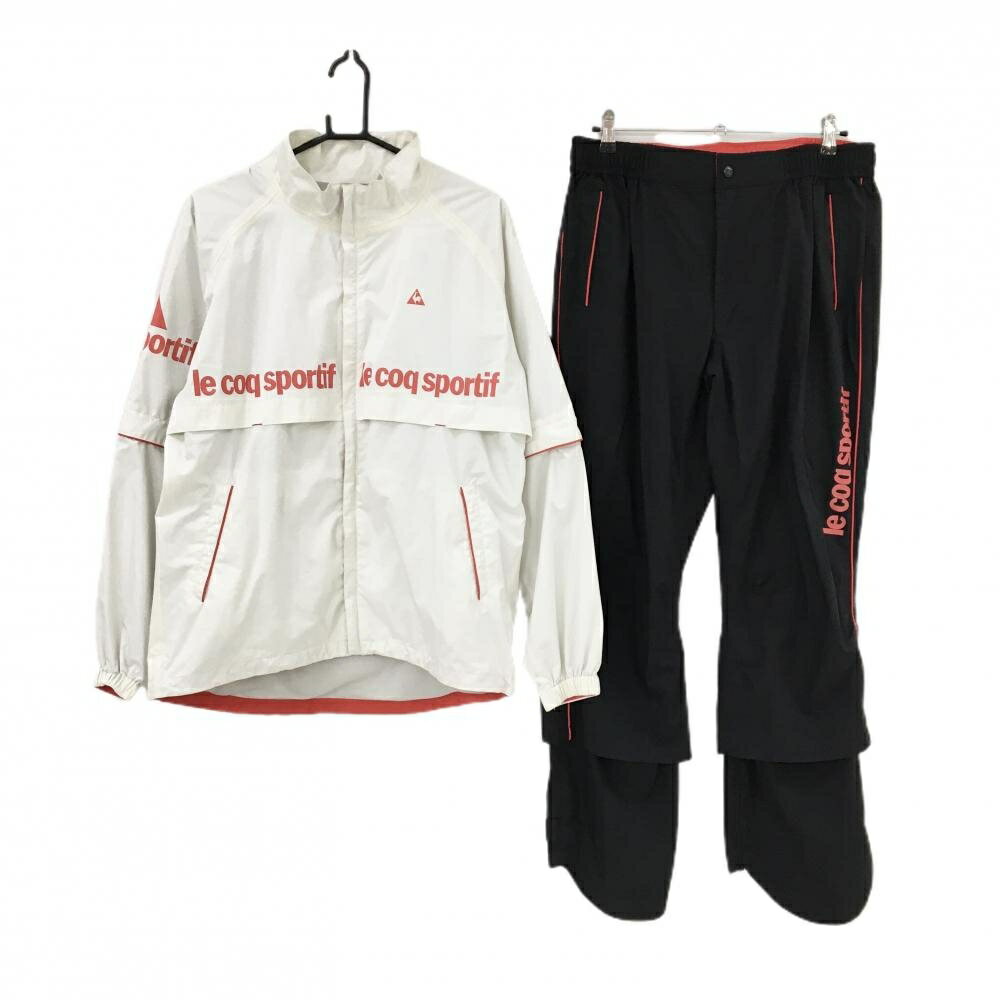 ルコックゴルフ レインウェア(2WAYジャケット×パンツ) 白×黒 袖着脱可 メンズ LL ゴルフウェア le coq sportif