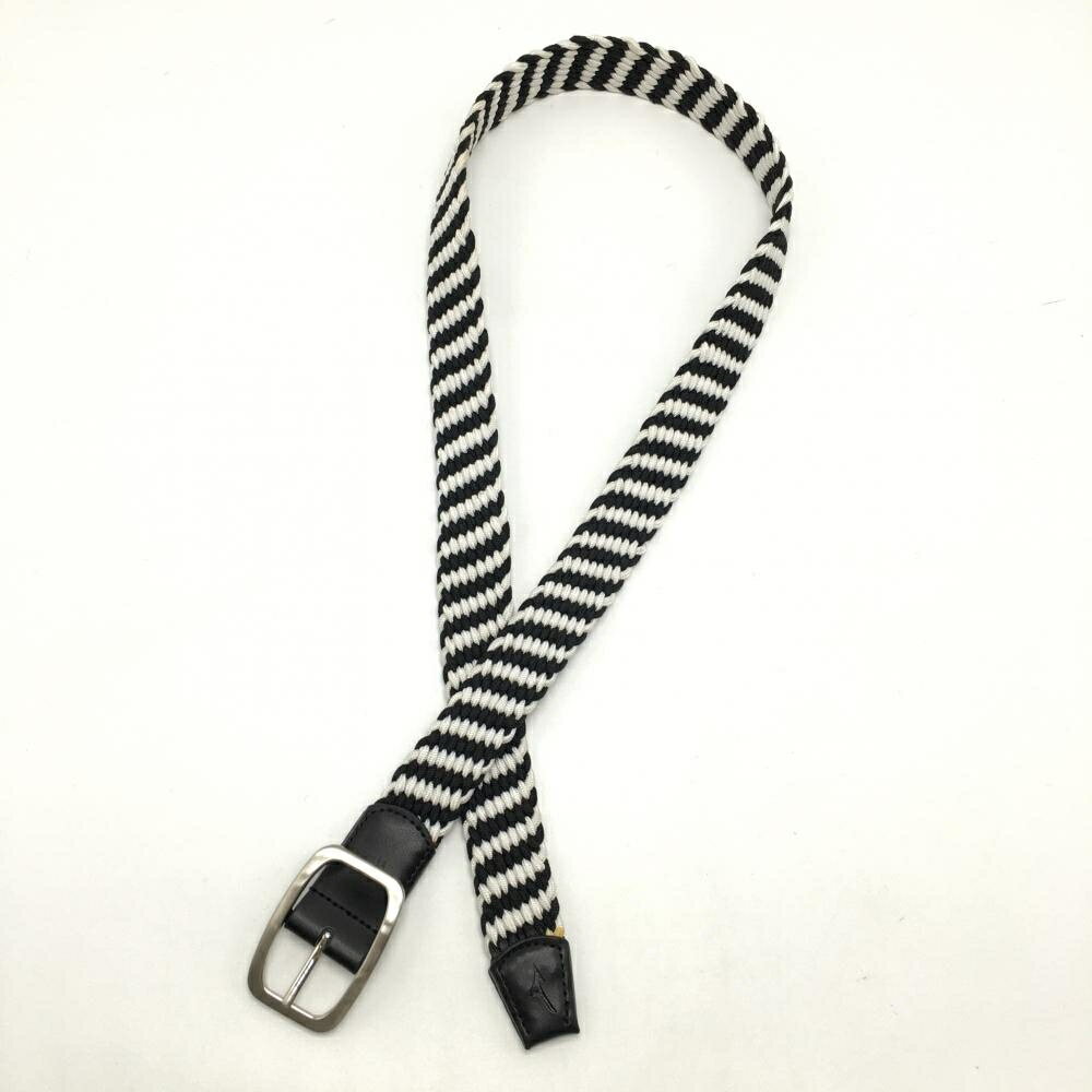 【美品】ミズノ メッシュベルト 黒×白 ストレッチ シルバーバックル メンズ ゴルフウェア MIZUNO