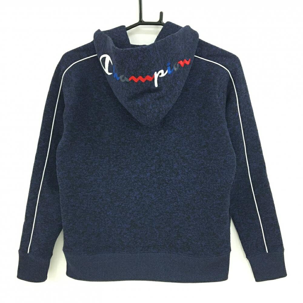 【美品】チャンピオン ニットジップパーカー 杢ネイビー 国旗ワッペン 裏微起毛 レディース MEDIUM ゴルフウェア Champion