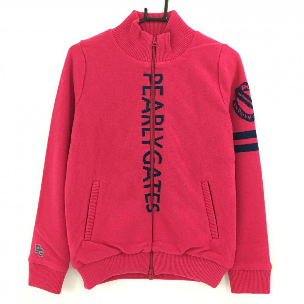 【新品】パーリーゲイツ ニットジャケット ピンク×ネイビー 裏地付き ジップロゴライン レディース 1(M) ゴルフウェア PEARLY GATES