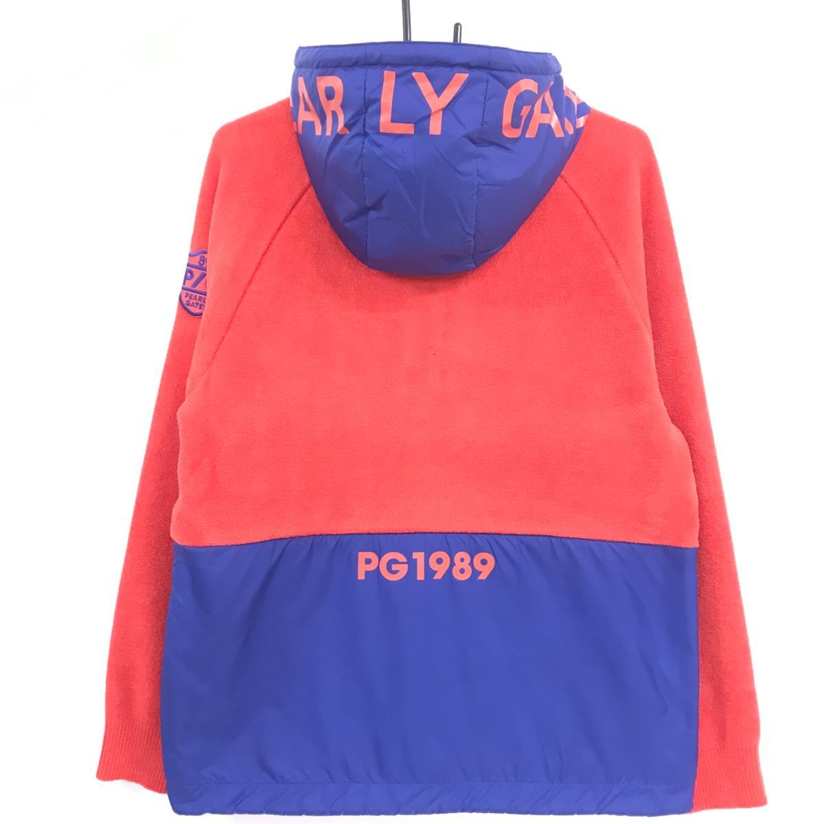 【新品】パーリーゲイツ フード付ブルゾン レッド×ブルー 起毛 切替 ハーフジップ メンズ 6(XL) ゴルフウェア PEARLY GATES