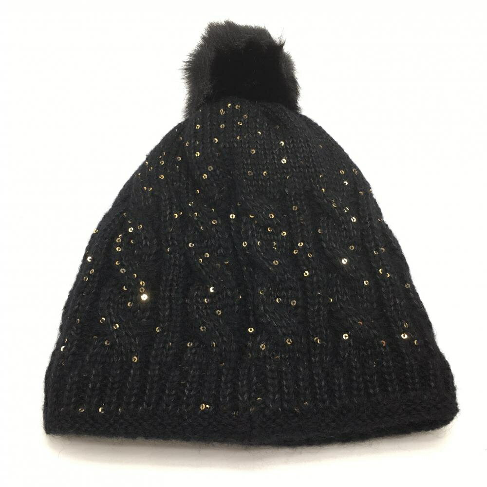【新品】セントアンドリュース ニット帽 黒×ゴールド スパンコール レディース S/M ゴルフウェア St ANDREWS