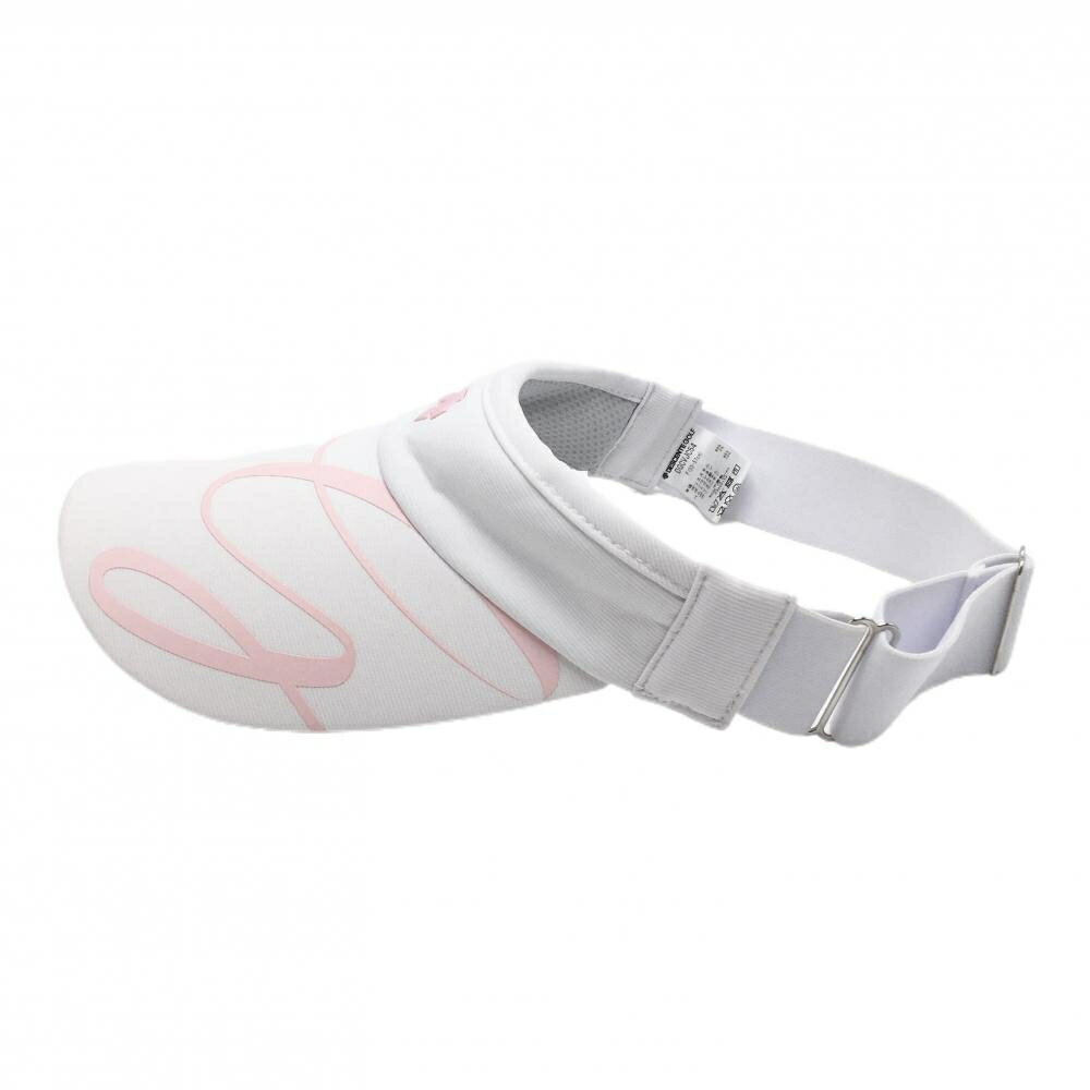 【美品】デサント サンバイザー 白×ピンク つばロゴ 中田英寿 レディース F(55-57cm) ゴルフウェア DESCENTE