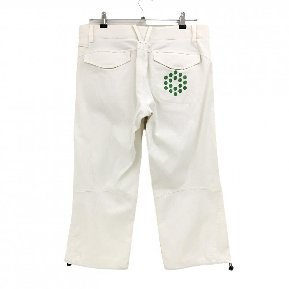 【美品】プーマ 七分丈パンツ 白×グリーン ロゴピンク 裾ドローコード メンズ 82 ゴルフウェア PUMA