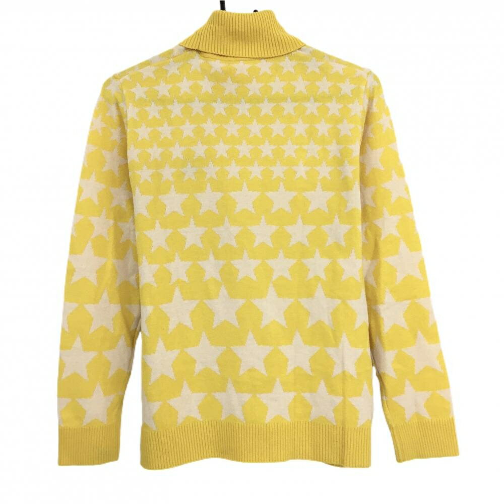 【美品】ラウドマウス タートルネックセーター イエロー×白 星総柄 ウール混 ニット レディース L ゴルフウェア LOUDMOUTH