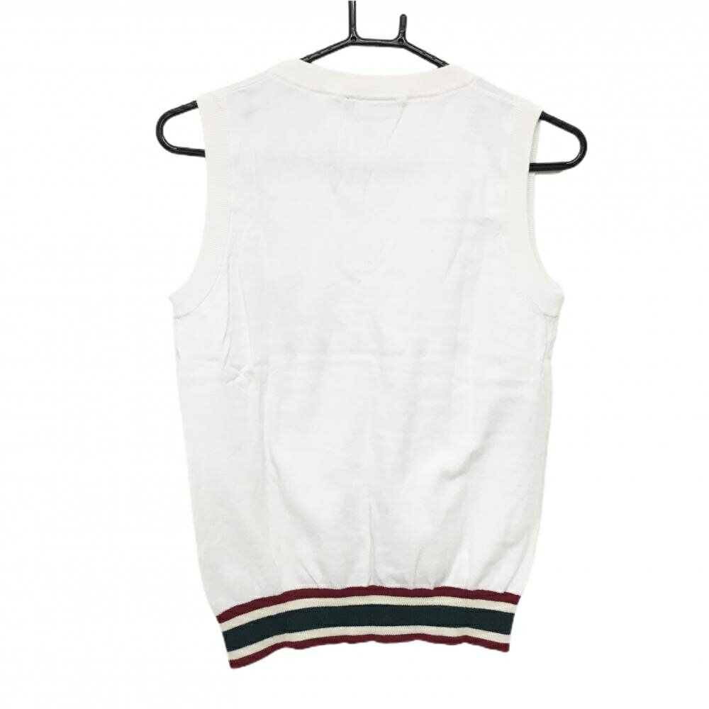【美品】カッパ ニットベスト 白 ロゴ刺しゅう 裾ライン Vネック レディース M ゴルフウェア Kappa