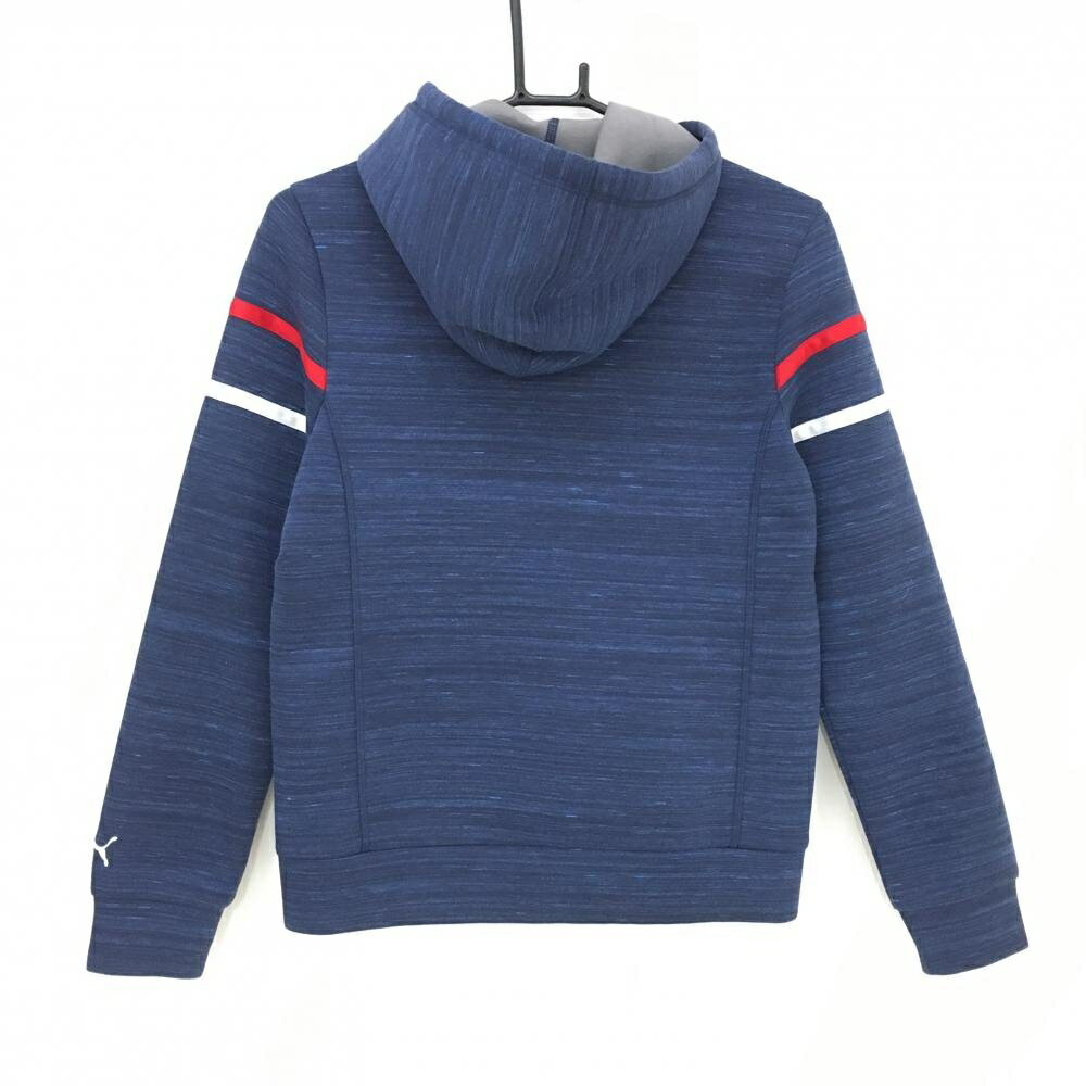 【美品】プーマ ジップパーカー 杢ネイビー×レッド 袖ライン ダブルジップ レディース S ゴルフウェア PUMA