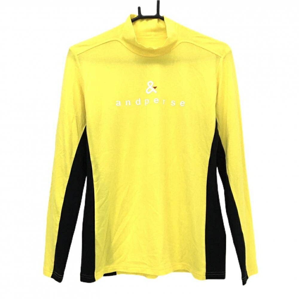 【超美品】アンパスィ ハイネックインナーシャツ イエロー×黒 フロントロゴ 微起毛 レディース L ゴルフウェア and per se