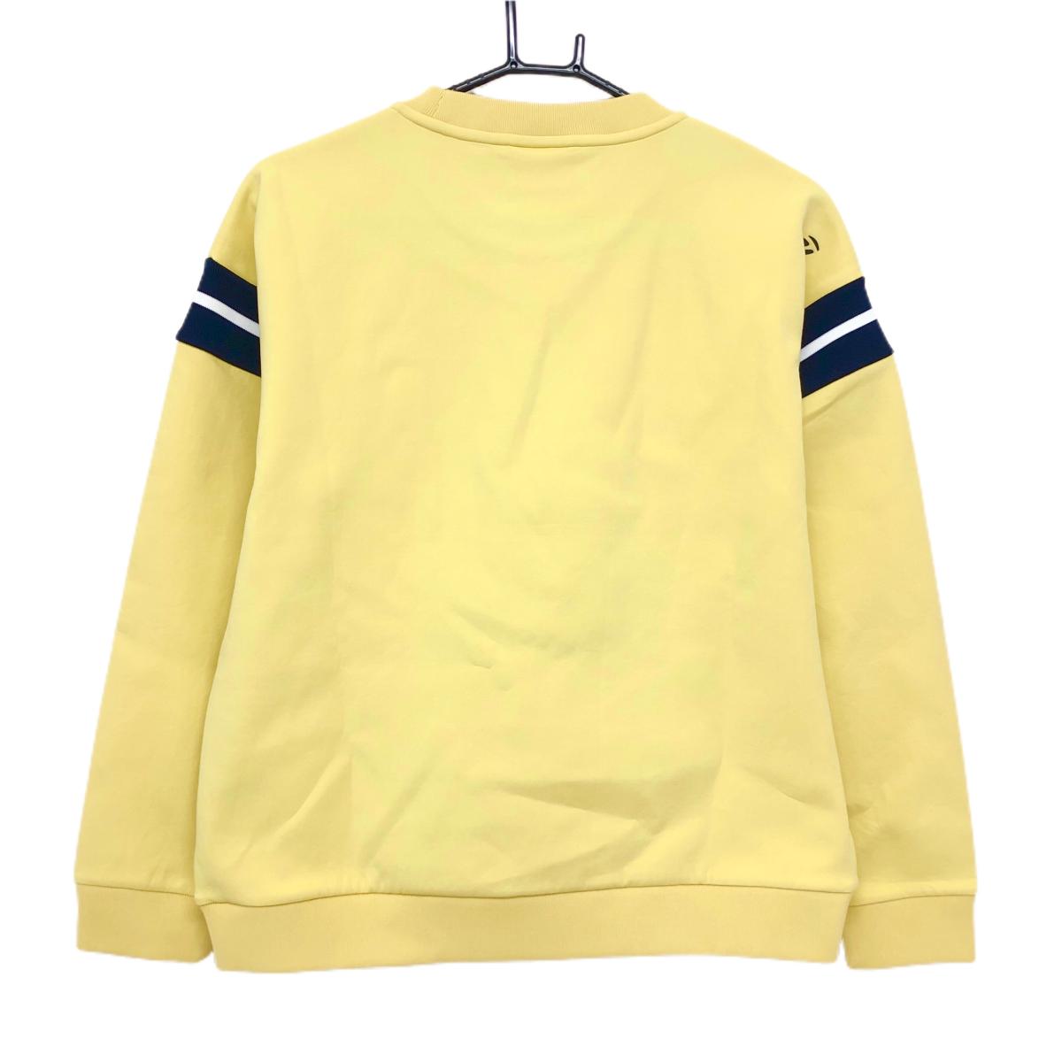 【超美品】テーラーメイド トレーナー イエロー×ネイビー 胸ロゴプリント レディース L ゴルフウェア 2024年モデル TaylorMade