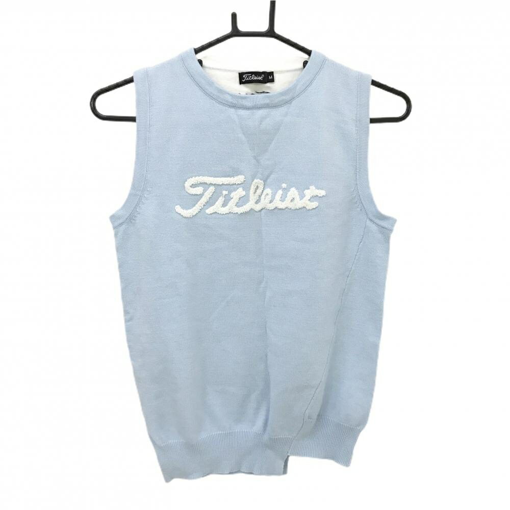 【美品】タイトリスト ニットベスト ライトブルー×白 フロントロゴ よれ少 レディース M ゴルフウェア TITLEIST