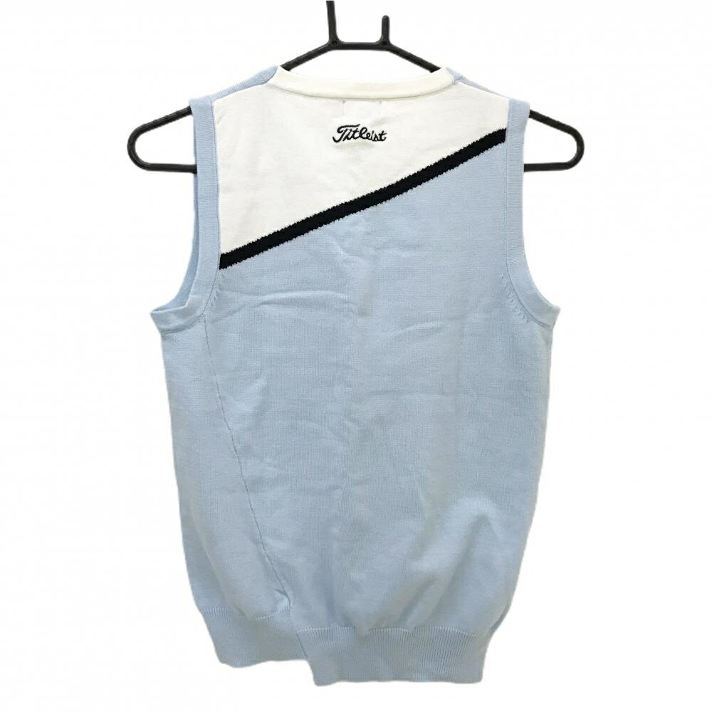 【美品】タイトリスト ニットベスト ライトブルー×白 フロントロゴ よれ少 レディース M ゴルフウェア TITLEIST