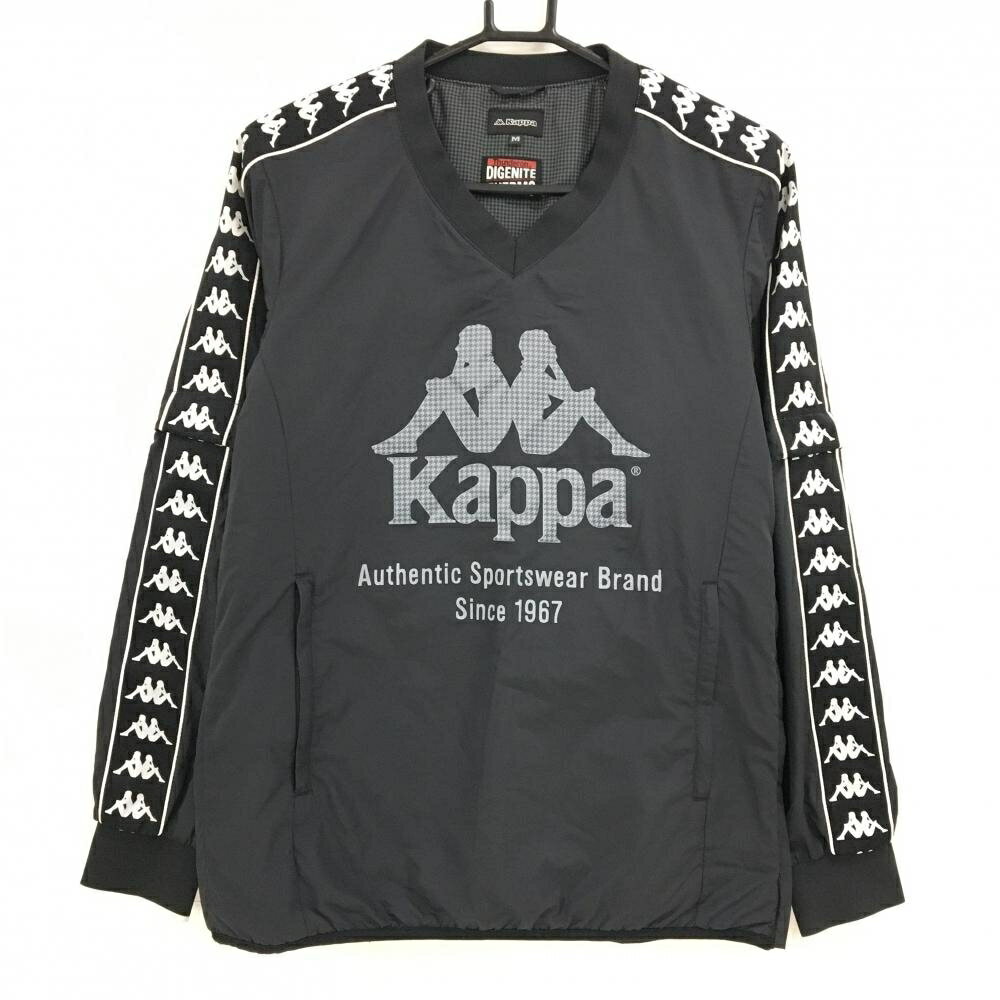 【美品】カッパ 2WAY中綿スニード 黒×白 ビッグプリント 肩・袖ロゴ 袖着脱可 メンズ M ゴルフウェア Kappa