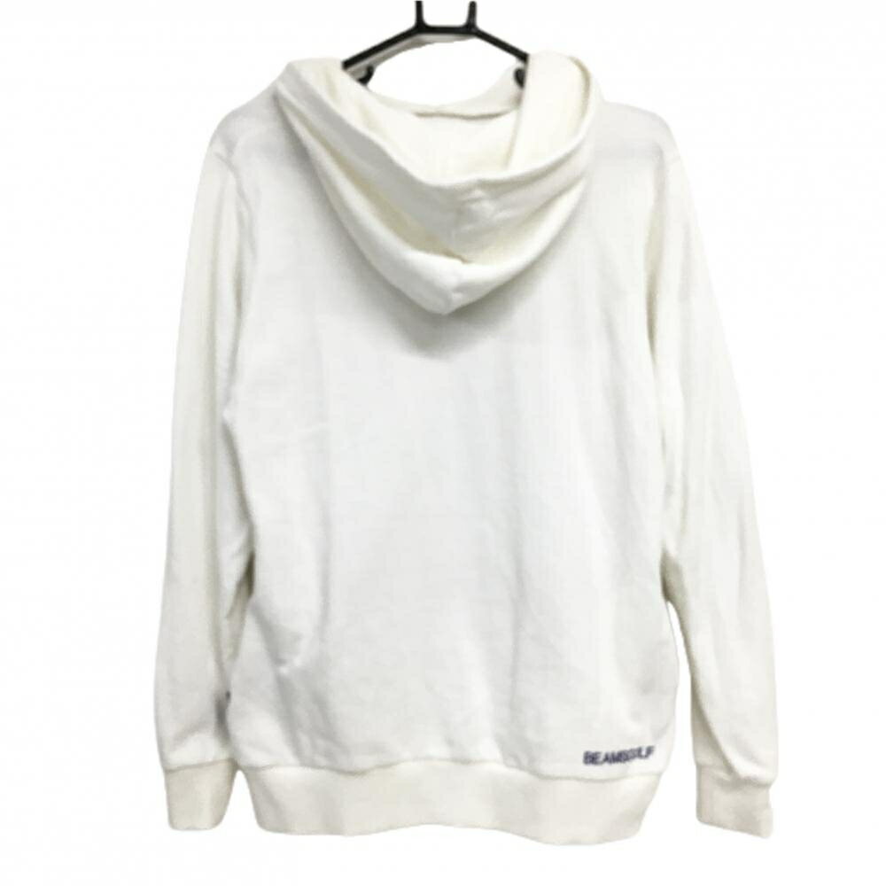 【美品】ビームスゴルフ パーカー 白×ブルー フロントプリント 袖ロゴ メンズ S ゴルフウェア BEAMS GOLF
