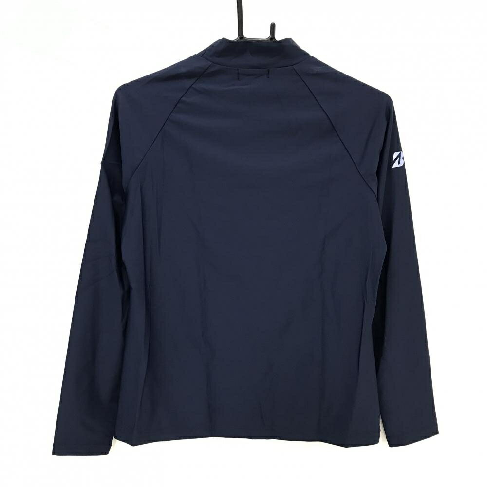 【美品】ブリヂストン 長袖ハイネックシャツ ネイビー×白 胸元プリント バイカラーULTICORE レディース M ゴルフウェア Bridgestone