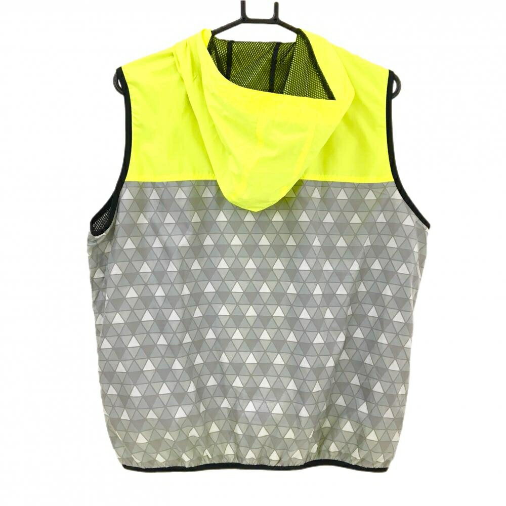 【新品】ルコックゴルフ フード付アウターベスト イエロー×グレー 下部総柄 裏地メッシュ はっ水 メンズ M ゴルフウェア le coq sportif