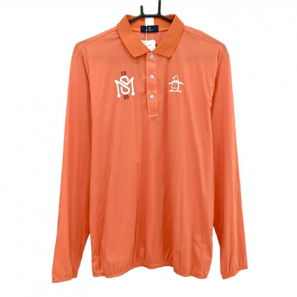 【新品】マンシングウェア 長袖ポロシャツ オレンジ ロゴ白 はっ水 ストレッチ 防風 メンズ M ゴルフウェア Munsingwear