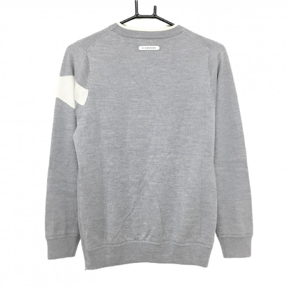 【美品】セントアンドリュース セーター グレー×白 蓄熱裏地 ウール100％ ニット レディース M ゴルフウェア St ANDREWS