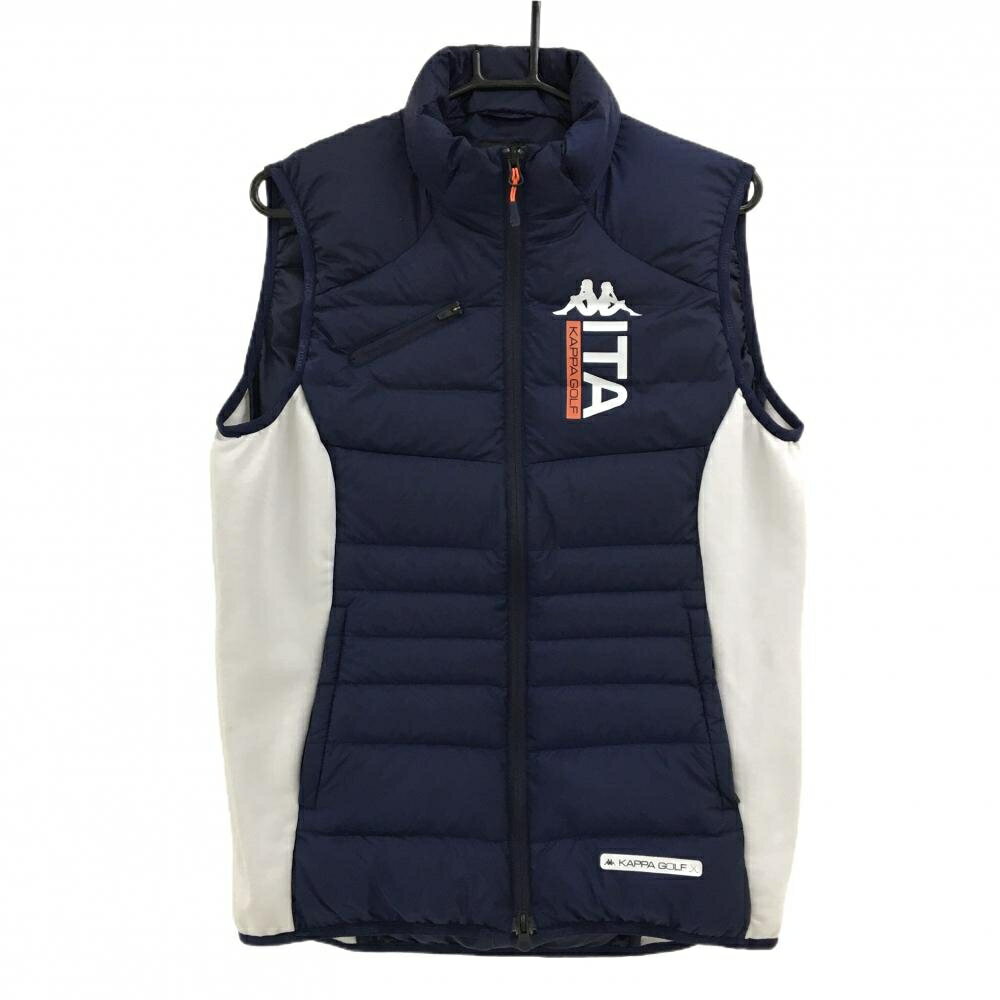カッパ ダウンベスト ネイビー×ライトグレー サイド裏起毛 軽量 メンズ L ゴルフウェア Kappa