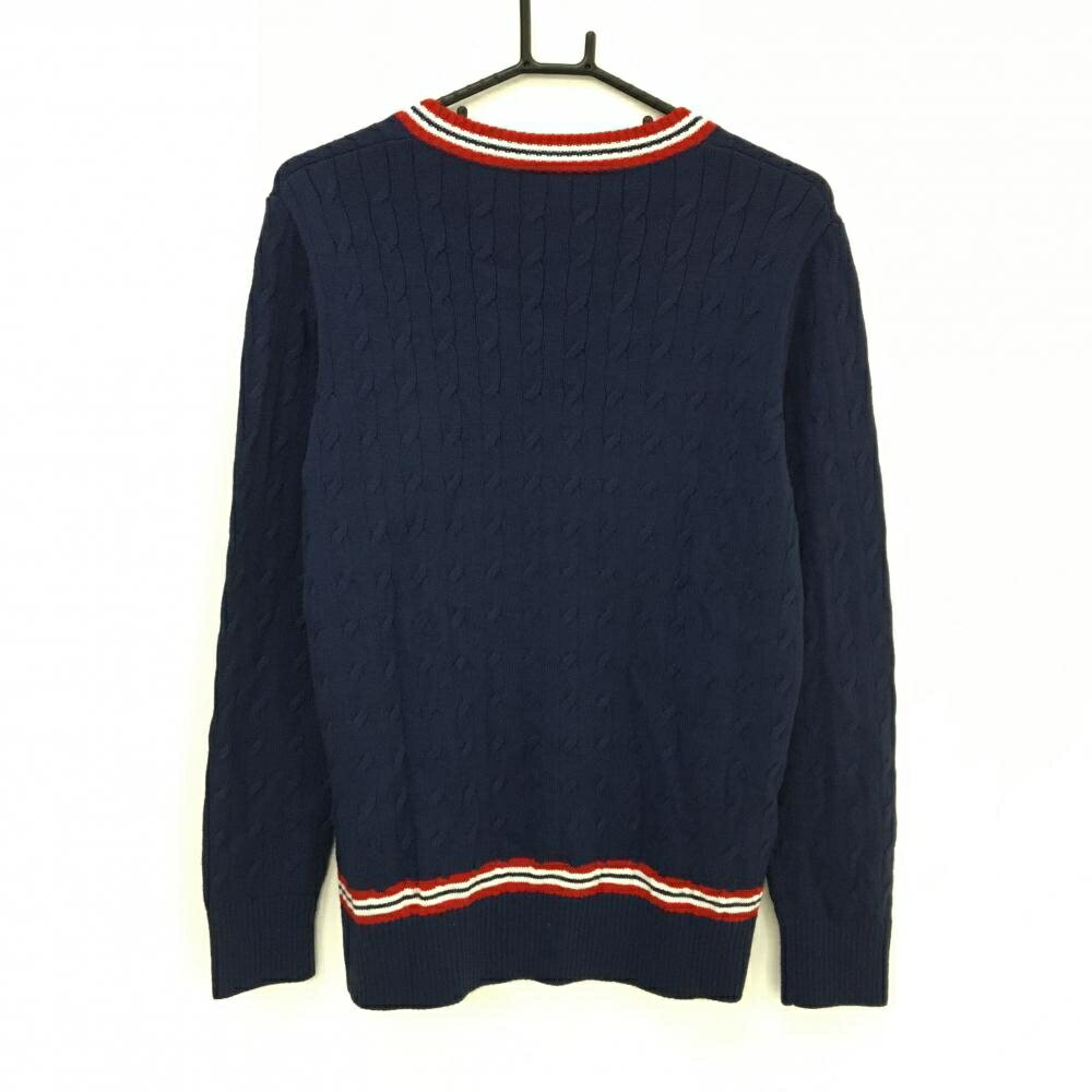 【超美品】カッパ セーター ネイビー×レッド ケーブル編み ニット ウール混 Vネック メンズ L ゴルフウェア Kappa
