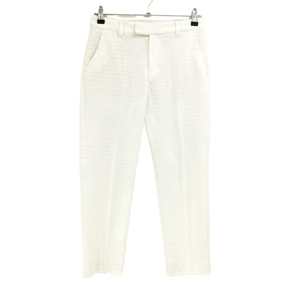 【美品】ビームスゴルフ パンツ 白 ギザギザ地模様 ロゴ レディース M ゴルフウェア BEAMS GOLF