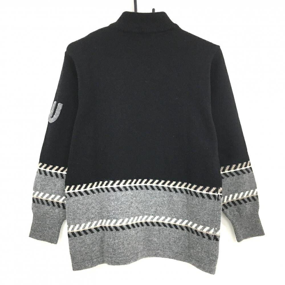 MUスポーツ ハイネックセーター 黒×グレー 袖ロゴ ニット ウール75％ アンゴラ混 レディース 40(M) ゴルフウェア M・U SPORTS
