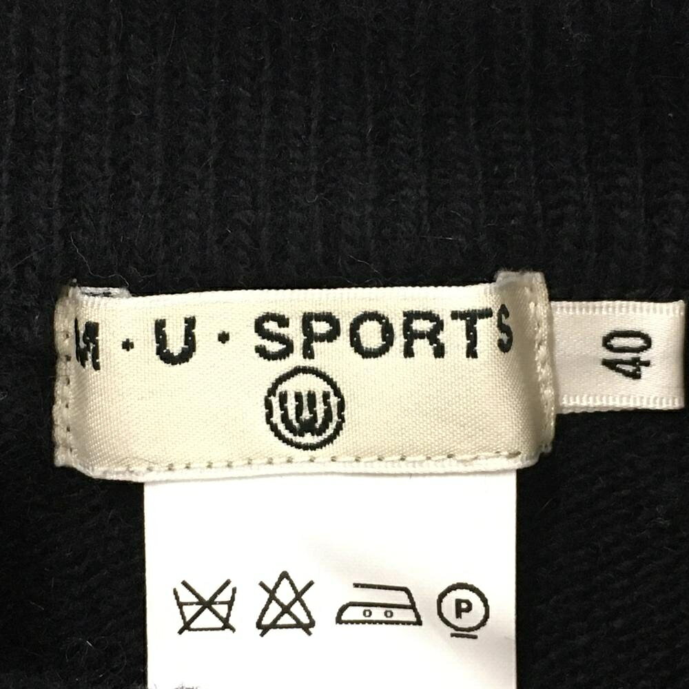 レオナード 楽天市場店のMUスポーツ ハイネックセーター 黒×グレー 袖ロゴ ニット ウール75％ アンゴラ混 レディース 40(M) ゴルフウェア M・U SPORTS｜アングル3