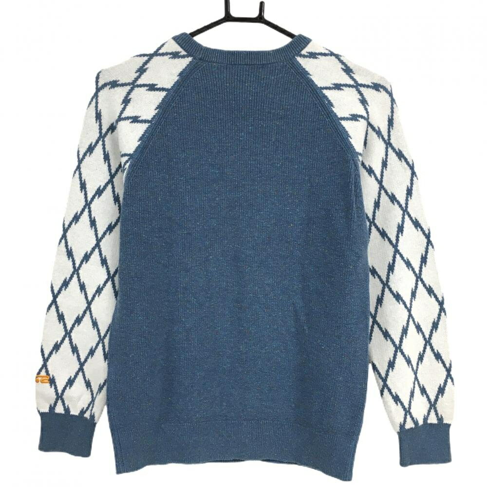 ロサーセン セーター ネイビー×白 袖ダイヤ柄 ロゴワッペン ニット カシミヤ混 レディース M ゴルフウェア Rosasen