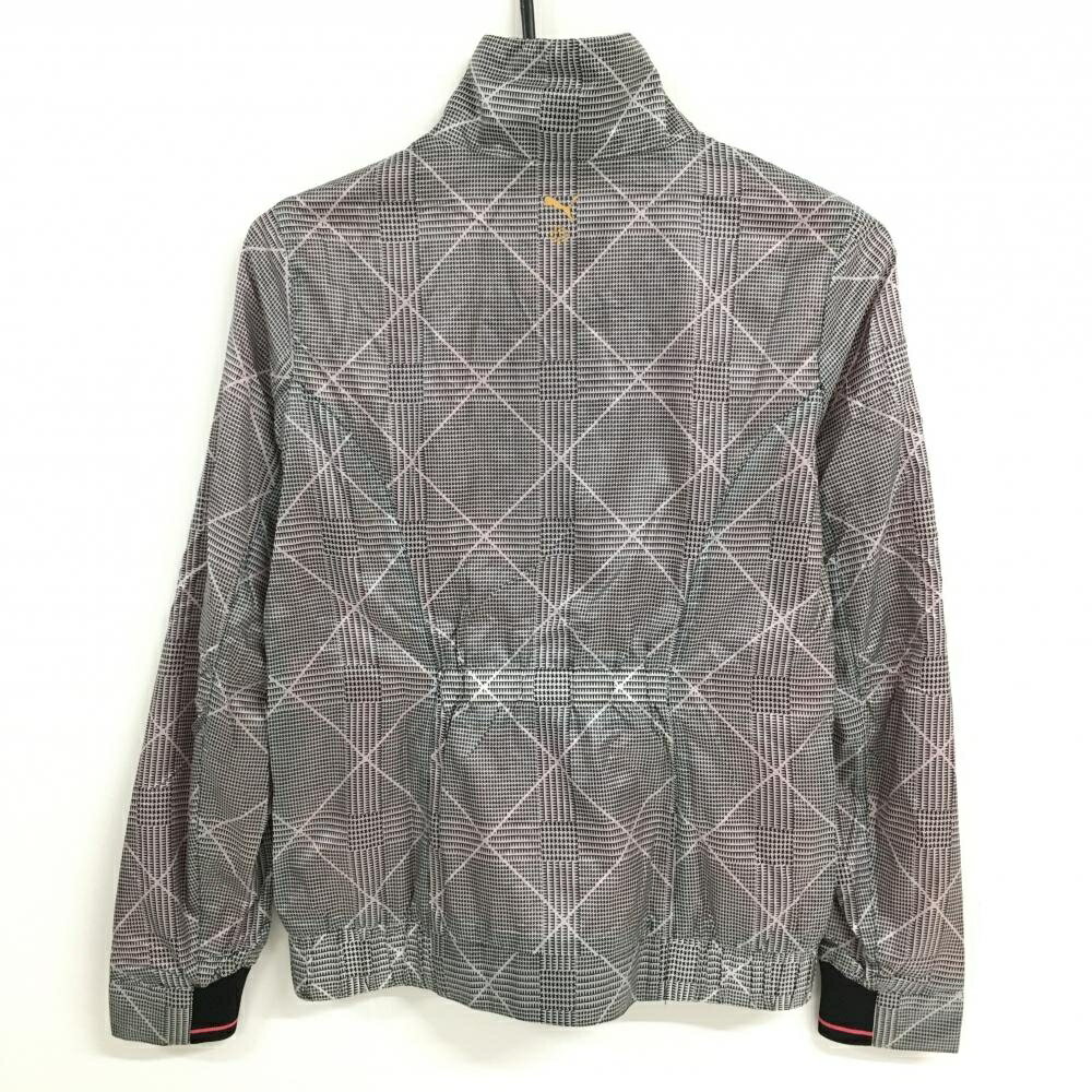 【超美品】プーマ ナイロンジャケット 黒×白 グレンチェック風 千鳥格子 裏地メッシュ レディース S ゴルフウェア PUMA