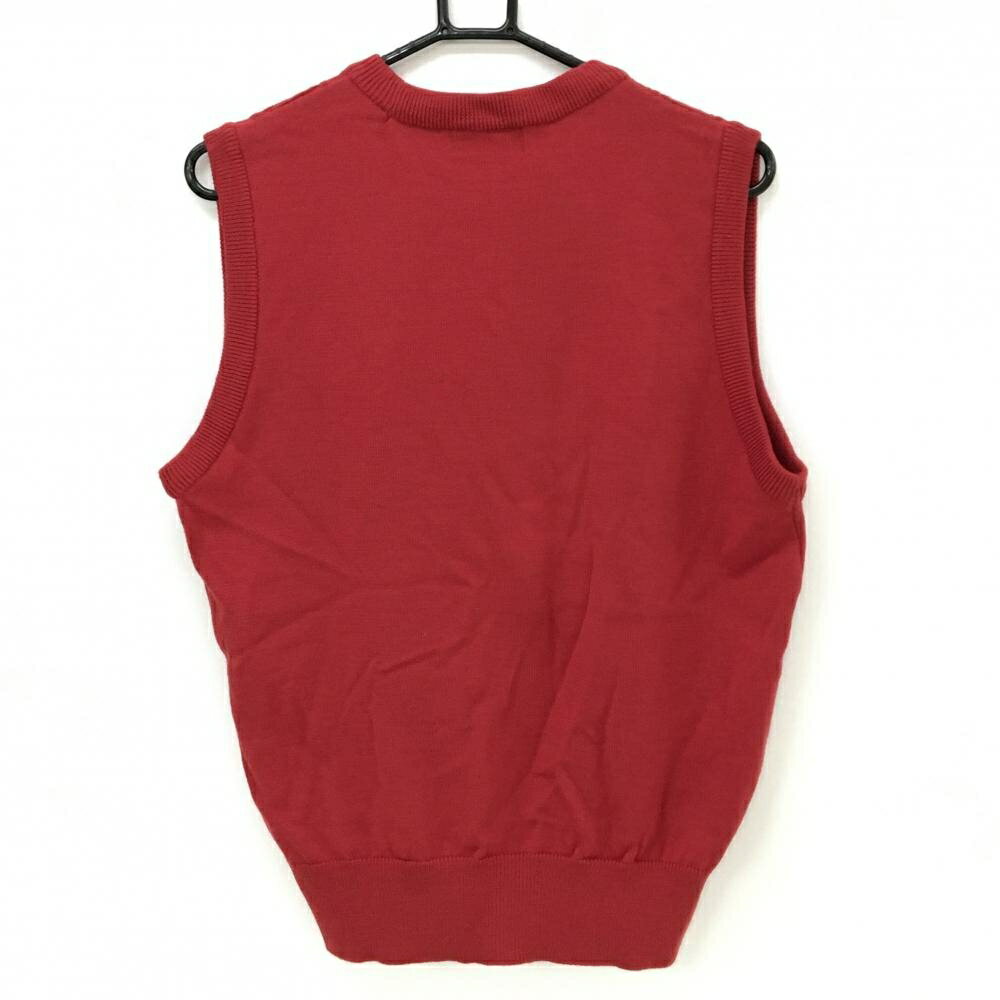 【超美品】ブラックアンドホワイト ニットベスト ダークレッド ウール100% 前面ケーブル編み 前ボタン メンズ M ゴルフウェア Black＆White